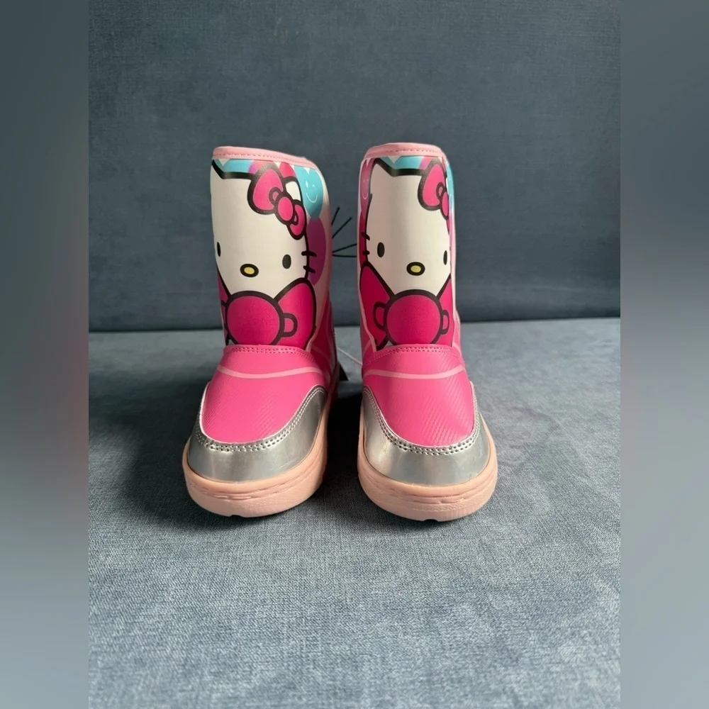 Hello Kitty Winter Snow Boots Toddler Girls SZ 10 Pink Velcro Closure Warm New